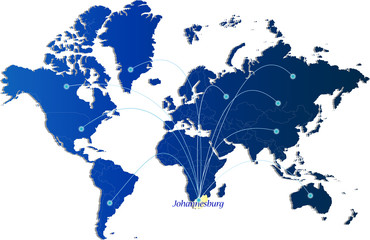 johannesburg, blue world map and digital network