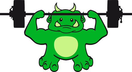 hantel gewicht heben stark muskeln trainieren beast bodybuilder fitness sexy s&uuml;&szlig; niedlich oger ork troll komisch lustig monster klein frech b&ouml;se horror comic cartoon