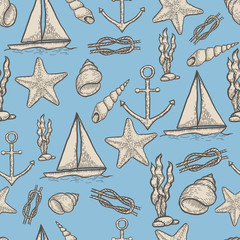 Naval hand drawing seamless pattern.