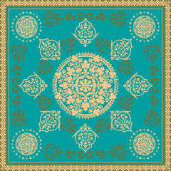 Victorian floral paisley medallion ornamental rug vector. Ethnic mandala towel frame. Vintage flower tile. Textile, greeting business card, coloring book, phone case print