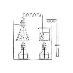 sketch blurred silhouette of chemical laboratory with an experiment in process vector illustration