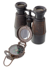Old compass and binocular