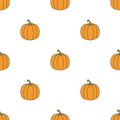 Pumpkin hand drawn on white background. Hand drawn seamless orna