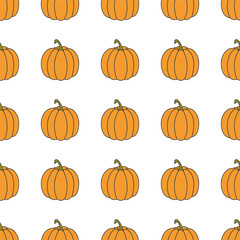 Pumpkin hand drawn on white background. Hand drawn seamless orna