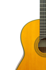 Obraz premium Fragment of classical guitar on a white background (isolate, copy space)