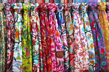 handmade fabric of different colors with knots, traditional Uzbek