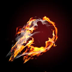 Papier Peint photo Lavable Flamme Boule blanche en feu volant sur fond noir