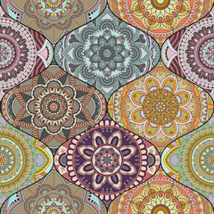 Patchwork pattern. Vintage decorative elements. Hand drawn background. Islam, Arabic, Indian, ottoman motifs. Perfect for printing on fabric or paper.