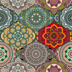 Patchwork pattern. Vintage decorative elements. Hand drawn background. Islam, Arabic, Indian, ottoman motifs. Perfect for printing on fabric or paper.