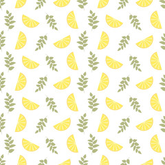 Seamless Floral Pattern. Lemon Fruits Background. Flowers, Leaves, Lemons. Vector.
