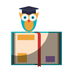 realistic colorful shading image of owl knowledge with cap graduation on book vector illustration