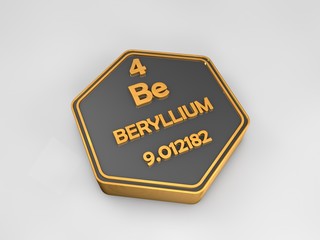 Beryllium - Be - chemical element periodic table hexagonal shape 3d illustration