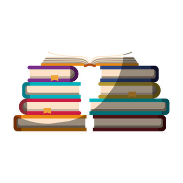 realistic colorful shading image of stack of books with open book in the top vector illustration