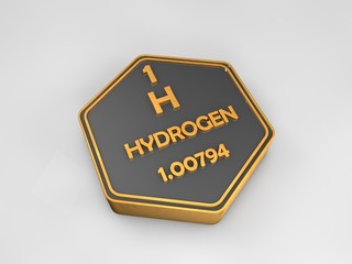 Hydrogen - H - chemical element periodic table hexagonal shape 3d illustration