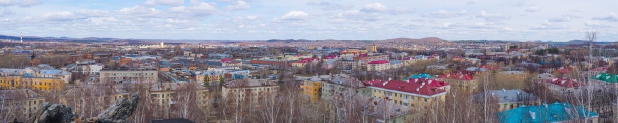 Beautiful wide panorama view from roof top town of Novouralsk , Russia . Famous town of nuclear...