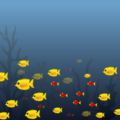Underwater ocean scene of yellow and red fish