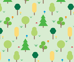 A seamless pattern of a light forest ornament with green and yellow color trees