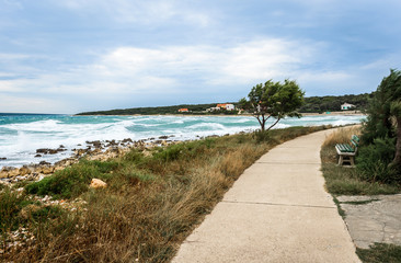 Fototapeta na wymiar Strong wind, sea waves and the coast or beach.
