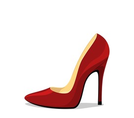 Stiletto shoe. Red womens high heel with shadow isolated on white