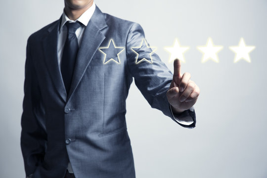 Businessman is give star rating, business background, level business service and product.