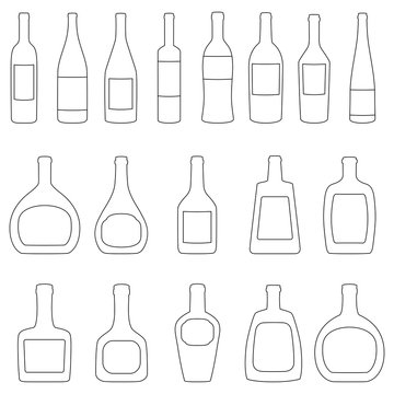 Set of bottles with labels, vector illustration