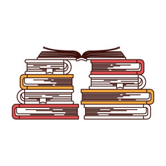silhouette color sections of stack of books with open book in the top vector illustration