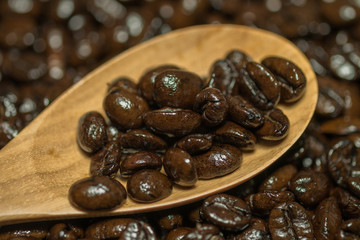 Close-up coffee beans with spoon