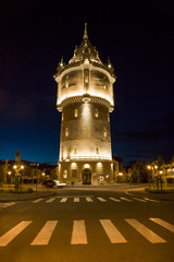 Obraz premium Drobeta - Turnu Severin, Romania. The old Water tower at night. Discover Romania concept.