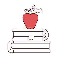 silhouette color sections of pair of books with bookmark and apple vector illustration