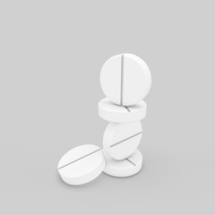Stack of pills. Isolated on grey background. 3D rendering illustration.