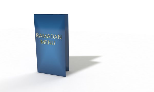 Ramadan menu concept on white, 3d render