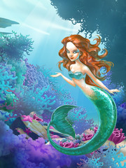 Obraz na płótnie Canvas Hand drawn illustration of a mythological creature beautiful sea mermaid lady