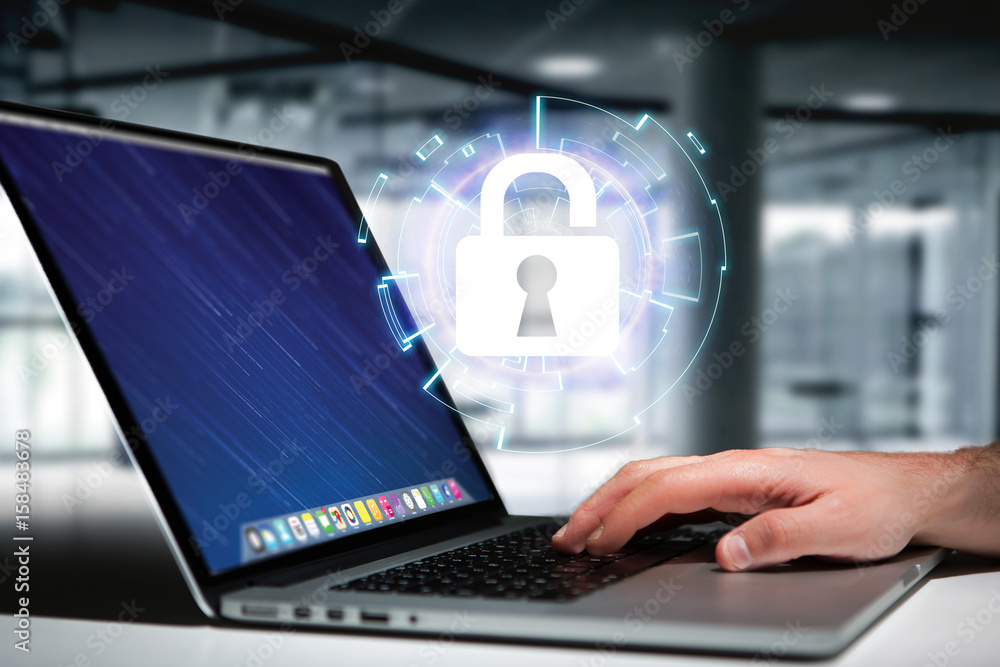 Poster security concept with a locker open on an internet application - technology concept