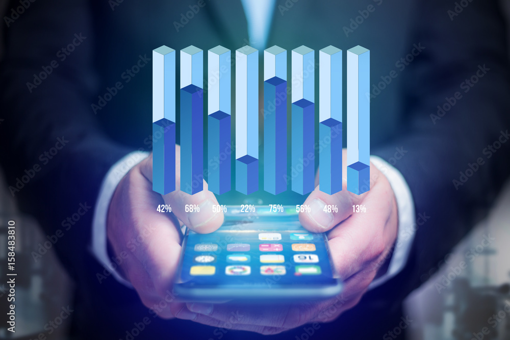 Poster business stats displayed as graph on a futuristic interface - business concept