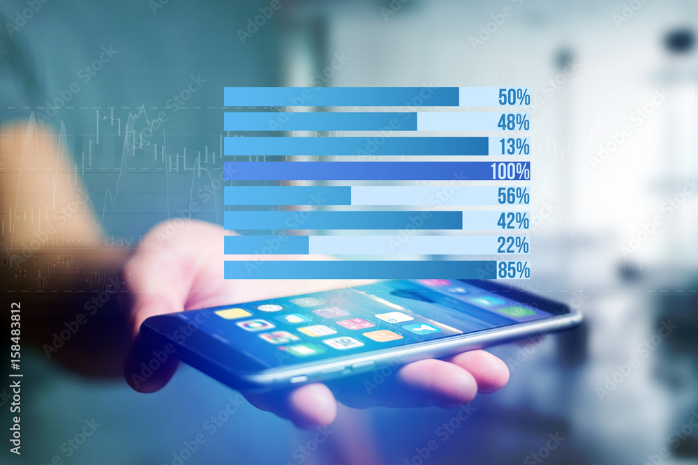 Poster business stats displayed as graph on a futuristic interface - business concept