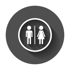 WC, toilet flat vector icon . Men and women sign for restroom with long shadow.