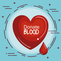 Red heart and blood drop icon over blue background vector illustration