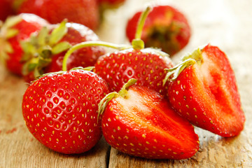 Strawberries on wooden table