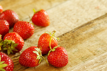 Strawberries on wooden table