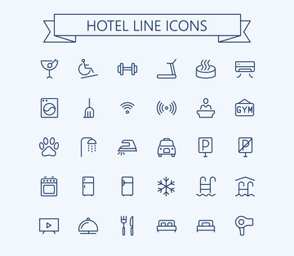 Hotel vector icons set. Thin line outline 24x24 Grid.Pixel Perfect