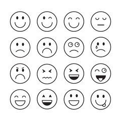Smiling Cartoon Face Positive People Emotion Icon Set Vector Illustration