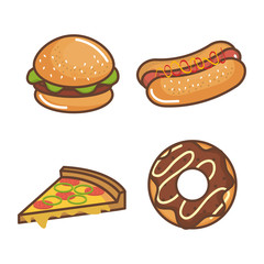 Colorful fast food over white background vector illustration
