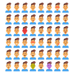 Profile Icon Male Different Emotion Set Avatar, Man Cartoon Portrait Face Collection Vector Illustration