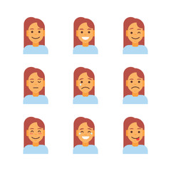 Profile Icon Female Different Emotion Set Avatar, Woman Cartoon Portrait Face Collection Vector Illustration