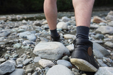 Man hiking outdoor near river