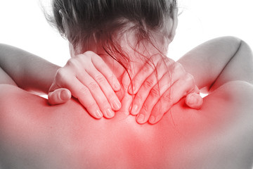 Woman with pain in her back and neck