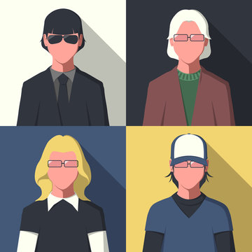 Silhouette of different people in flat style for user profile picture.  Avatar icon set vector illustration.