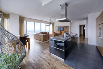 Russia, Moscow region - Interior design living room in luxury new apartment.