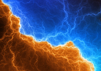 Blue and orange lightning, abstract plasma background