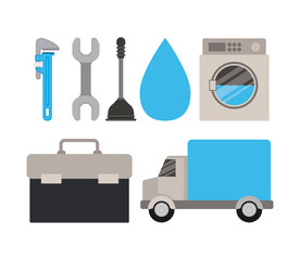 colorful set of elements maintenance plumbing service vector illustration